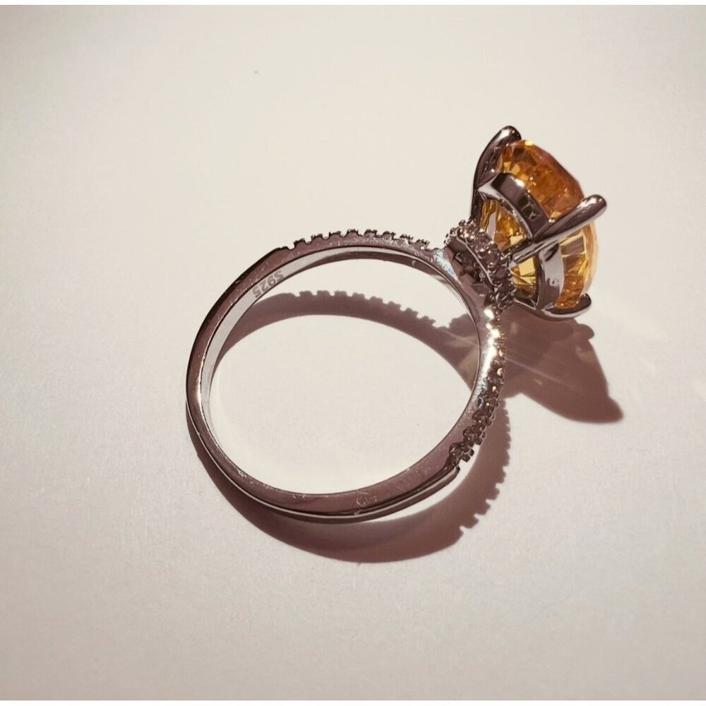 Sterling Silver 925 Ring With Yellow Oval CZ Stone & Moissanite Accents Size 8.2 - Picture 8 of 10